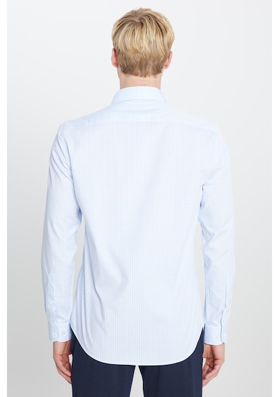 AC&Co / Altınyıldız Classics Erkek Mavı Beyaz Ütü Gerektirmeyen %100 Pamuk Slim Fit Klasik Yaka Gömlek Mavı Beyaz