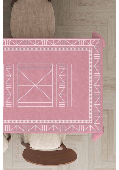 Pembe Etnik Desenli Dokuma Leke Tutmaz Masa Örtüsü Mso429n11