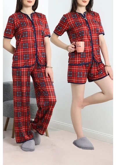 Seka Store Seka Milan 3'lü Pijama Takımı Seti Kırmızıekose - 50596.1857. Çok Renkli