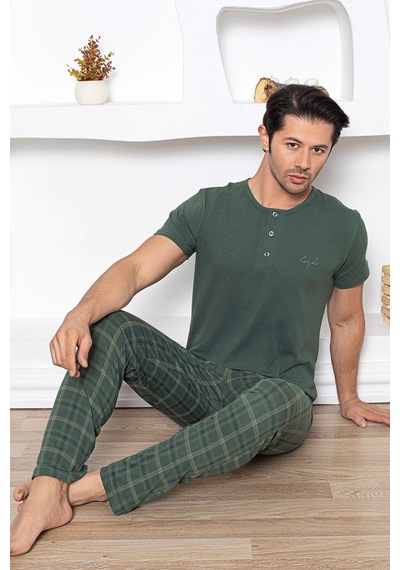 Aydoğan Erkek Civan Modal Kısa Kol Haki Pijama Takım 7997 Yeşil