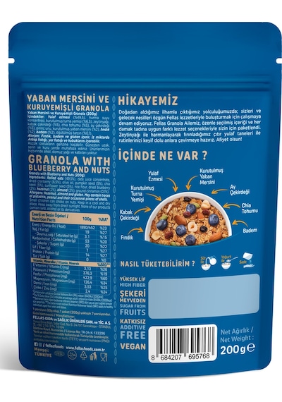 Fellas Granola 2'li Paket - Yaban Mersini & Kuruyemişli 200 G Fındık & Kakaolu 200 G