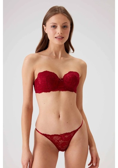 Pierre Cardin 4032 Kadın Bordo Balenli Destekli Straplez Sütyen Külot Takım -bordo Bordo