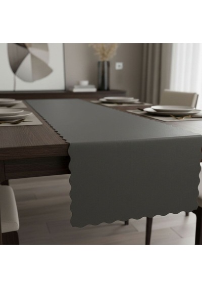 1 Adet Deri Runner-40x140 Cm-fırfır Desenli Runner Gri