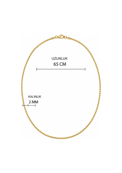Erkek Geçmeli Düz Sıra Venedik Sarı Zincir Kolye 2 Mm 65 Cm