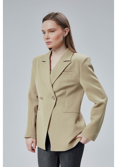 Kadın Kruvaze Kapama Oversize Blazer Ceket Siyah