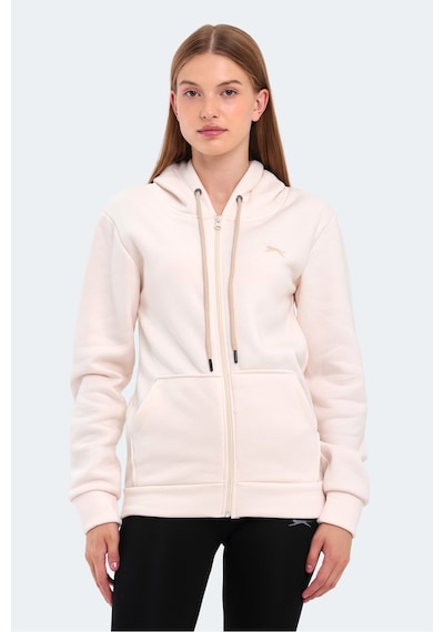 Slazenger Katya Kadın Fermuarlı Kapüşonlu Cepli Ekru Sweatshirt Ekru