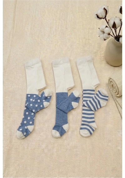 Cocole Socks Erkek Bebek Külotlu Çorabı 3'lü Set Pamuklu Mavi 0-24 Ay Çok Renkli