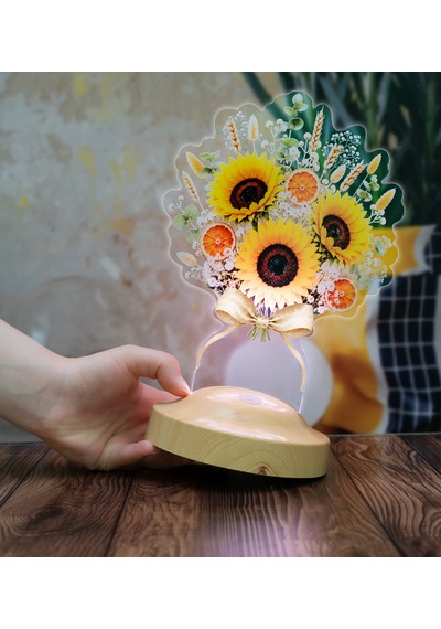 Ayçiçeği Buketi Led Lamba, Günebakan Çiçek Buketi Doğum Günü Hediyesi Kadına, Anneye Ve Öğretmene Hediye Masa Lambası Ayçiçek
