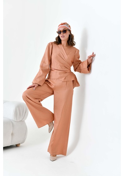 Ftz Women Kadın Pantolonlu Simli Takım Taba 30863-taba Taba