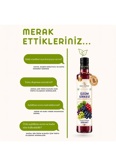 Bala Hatun Üzüm Sirkesi 500ml - Doğal Fermantasyon - Grape Vinegar