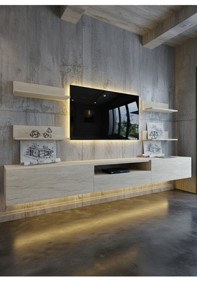 Resital Ledli Duvara Monte Tv Sehpası - Traverten - W6017-8 Çok Renkli Resital Ledli Duvara Monte Tv Sehpası - Traverten - W6017-8 Çok Renkli