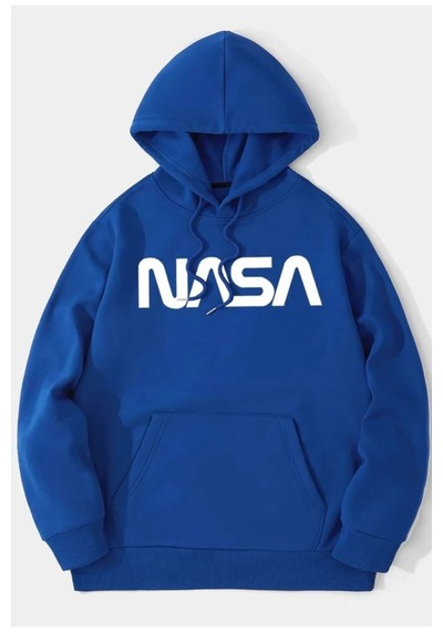 Medinenur Unisex Nasa Baskılı Kapüşonlu Sweatshirt Saks