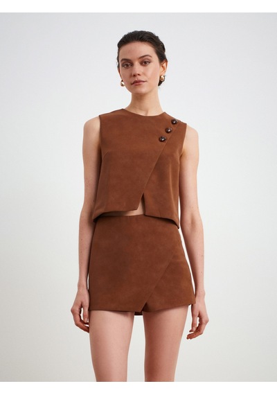 Dilvin 81067 Asimetrik Şort Etek-camel