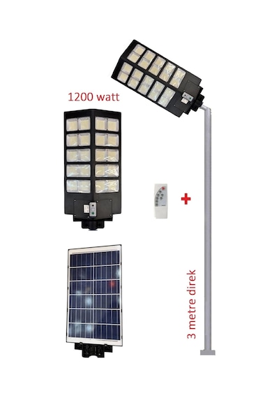 Güneş Enerjili Aydınlatma Lambası 1200w + 3m. Lamba Direği