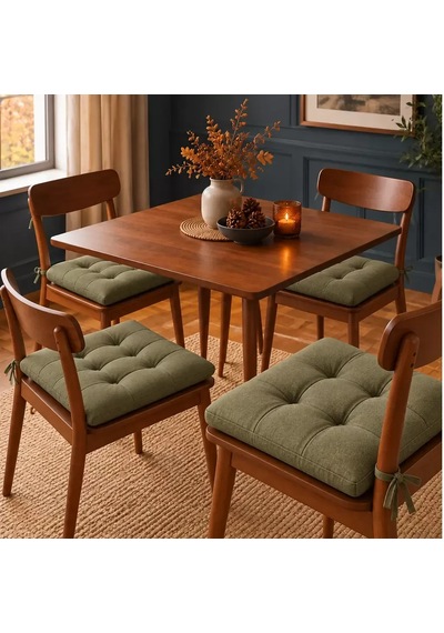 4 Lü Kapitone Bağcıklı Sandalye Minderi 40 40 3 Cm Haki 40 40 3 Cm 4 Adet