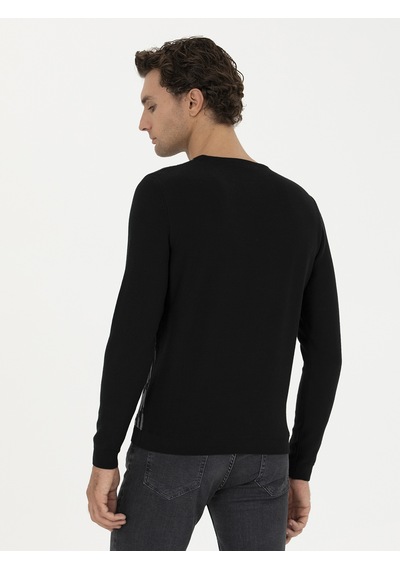 Cacharel Siyah Slim Fit %100 Pamuk Bisiklet Yaka Triko Kazak