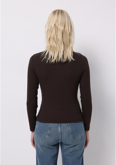 Colins Slim Fit Kayık Yaka Düz Kadın Kahverengi Uzun Kol Tişört Cl1070957 Q1.v2 Brw Kahverengi