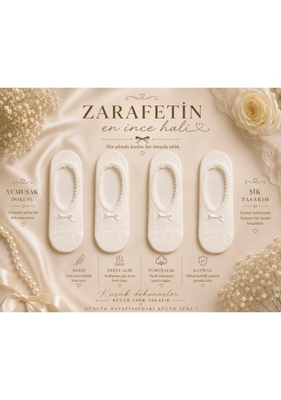 Çorap Vitrini 4 Çift Ekru Dantelli Ve Fiyonklu Premium Babet Çorap Seti Her Adımda Konfor, Her Detayda Şıklık Beyaz Çorap Vitrini 4 Çift Ekru Dantelli Ve Fiyonklu Premium Babet Çorap Seti Her Adımda Konfor, Her Detayda Şıklık Beyaz