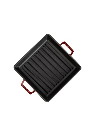 Lava Döküm Kare Izgara Tavası Döküm Demir Yekpare Çift Kulplu Ölçü 26x26cm.-bordo Bordo