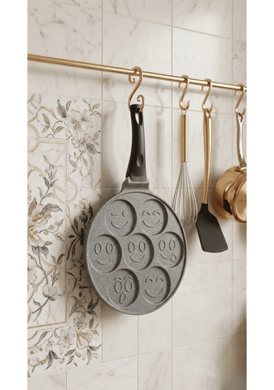 Panface Emoji Pancake Tavası 27 Cm 7 Bölmeli Döküm Alüminyu... Antrasit