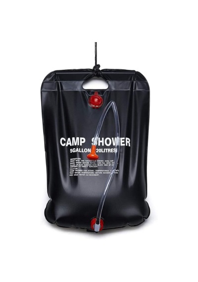 20 Litre Solar Güneş Enerjili Kamp Duş Torbası Portatif & Şeffaf Göstergeli Outdoor Duş Siyah