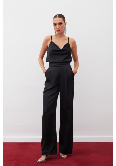 Sateen Cepli Salaş Saten Pantolon - Siyah-133300 Siyah