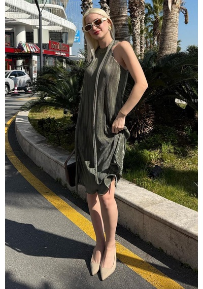 Madmext Haki Halter Yaka Kadın Elbise Mg2351 Haki