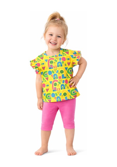 Haribo Lisanslı Fırfırlı Kollu Desenli T-shirt Tayt Takım Sarı