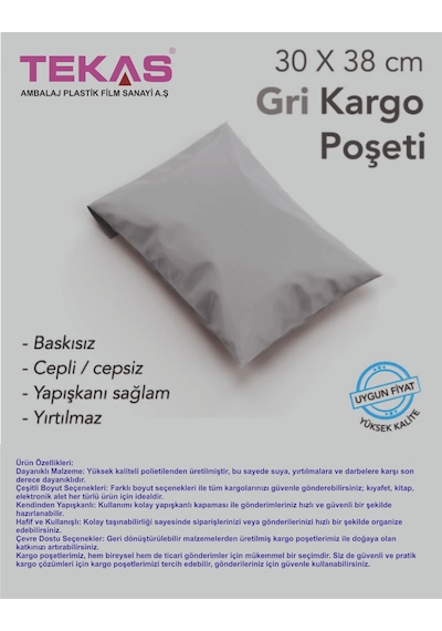 Kargo Torbası 30x38+5 Orta Boy Gri Renk