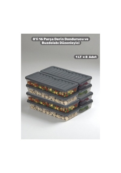 8'li 16 Parça 1 Lt Derin Dondurucu Buzdolabı Düzenleyici Organizer Saklama Kabı Seti Gri - 751808641 Gri