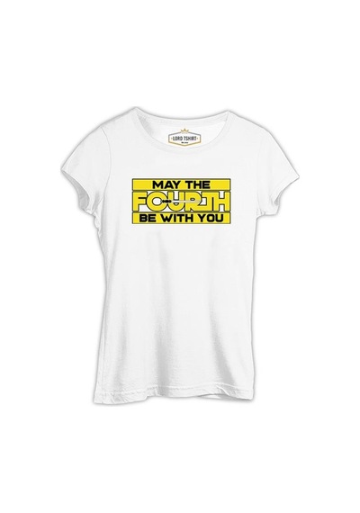 May The Fourth Be With You With Lightsaber Beyaz Kadın Tshirt 001
