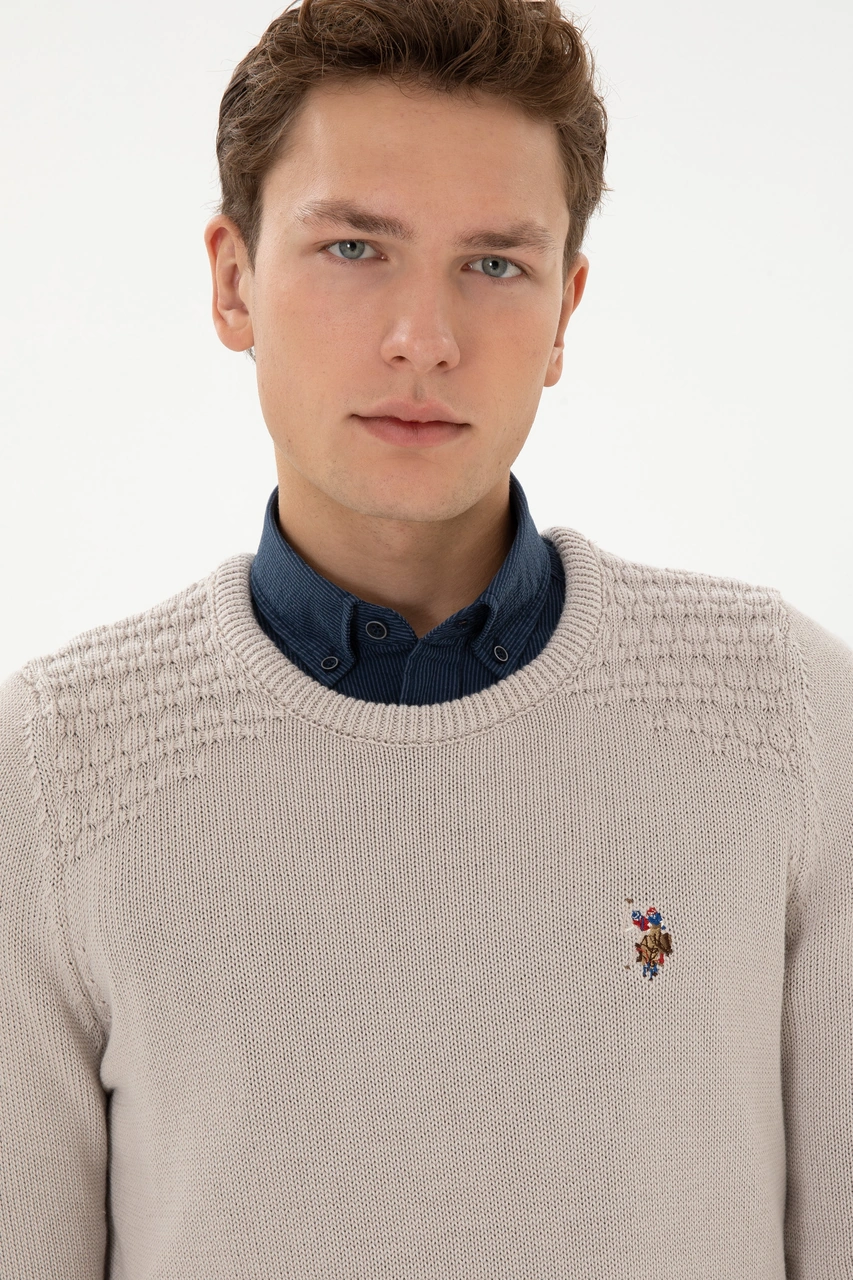 U.S. Polo Assn. Erkek Slim Fit Bisiklet Yaka Taş Kazak 50314975-VR049