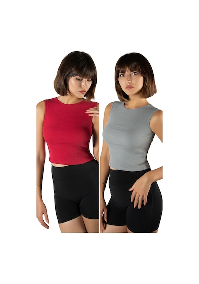 Terapi Men 2'li Paket Kırmızı Gri Fitted/vücuda Oturan Crop Halter Yaka Fitilli Esnek Örme Bluz Atlet Kırmızı Gri Terapi Men 2'li Paket Kırmızı Gri Fitted/vücuda Oturan Crop Halter Yaka Fitilli Esnek Örme Bluz Atlet Kırmızı Gri