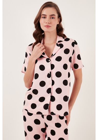 Lela Rahat Kesim Bol Paça Mono Yaka Kısa Kollu Bayan Pijama Takımı 6110290 Pembe