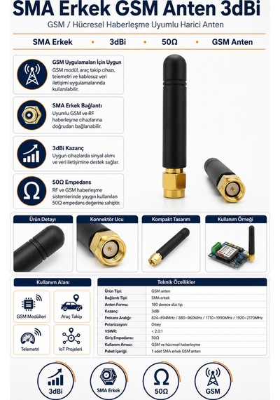 Sma Erkek Gsm Anten 3dbi