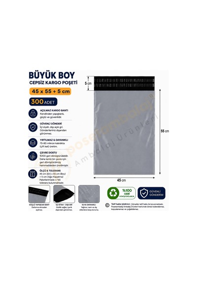 45x55+5 Cm 45x60 Cepsiz Kargo Poşeti 300 Adet