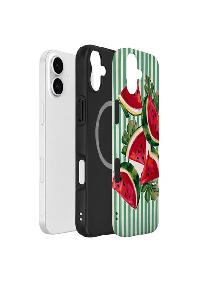 Apple iPhone Uyumlu 17 Vorian Çift Katmanlı Magsafe Kılıf Watermelon Cabana