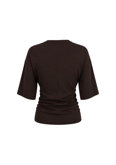 Mixray 2102 Kadın Modal Büzgü Detaylı Dökümlü Soft T-shirt Kahve Kahverengi