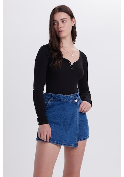 Tudors Kadın Slim Fit Dar Kesim Pamuklu V Yaka Siyah Bluz-38830 Siyah