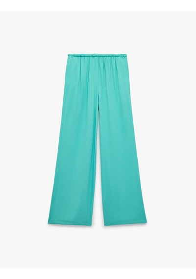 Koton Beli Bağcıklı Cepli Viskon Geniş Paça Pantolon Mavi 6sak40261ew