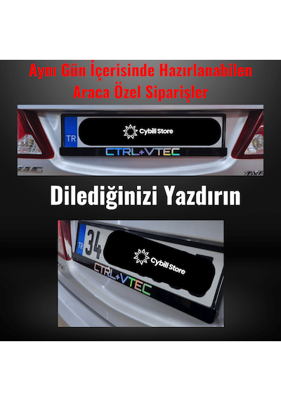 2 Adet Kişiye Özel Holografik Yazılı Piano Black Pleksi Oto Plaka