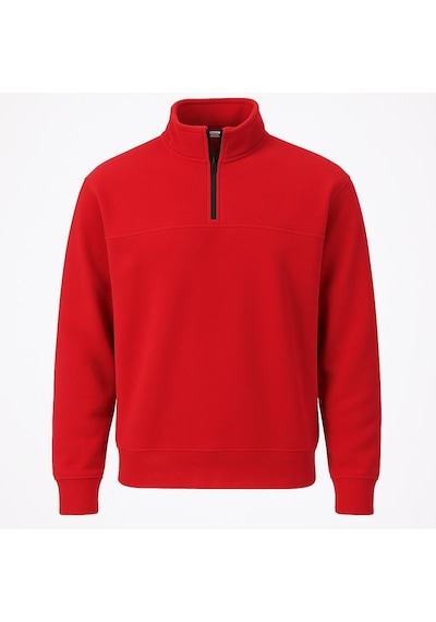 Classics Men Unisex Relax Fit Rahat Kesim Pamuklu Yarım Fermuarlı Dik Yaka Sweatshirt Kırmızı Kırmızı