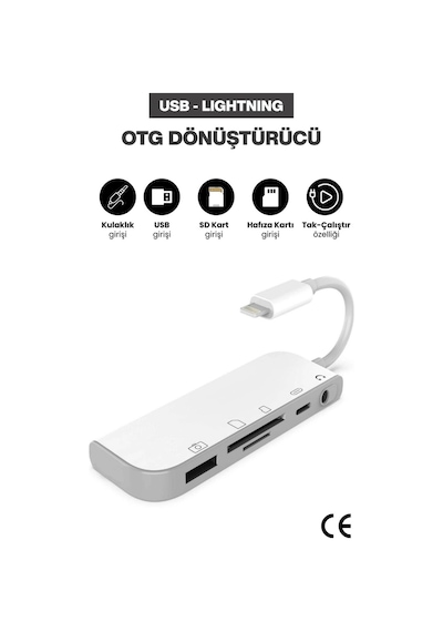 Lightning Otg Dönüştürücü Usb, Sd Kart, Micro Sd Kart Okuyucu Apple Uyumlu iPhone Lightning Adaptör