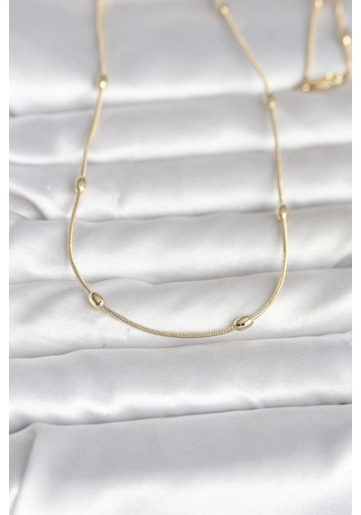 Ceylan Adam Cm 14k Gold Renk Yılan Zincirli Damla Topçuk Model 60 Cm Kadın Kolye Çok Renkli