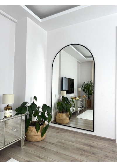 Effe Siyah Metal Çerçeveli 180x100 Cm Ayaklı Oval Boy Aynası