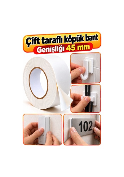 Güçlü Çift Taraflı Köpük Bant 45mm X 2 Metre Montaj Bandı Yapışkanlı Bant Diğer