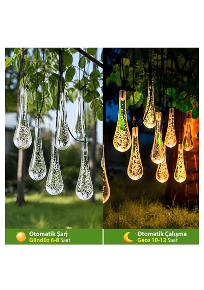 Solar Damla Led 5m 20 Ledli Günışığı 8 Modlu Dekoratif Bahçe Ve Balkon Süs Işığı Sarı
