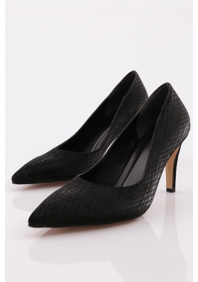 Dgn 1002 Kadin Topuklu Stiletto Ayakkabi 1002-2453-R11294 Siyah Baskılı