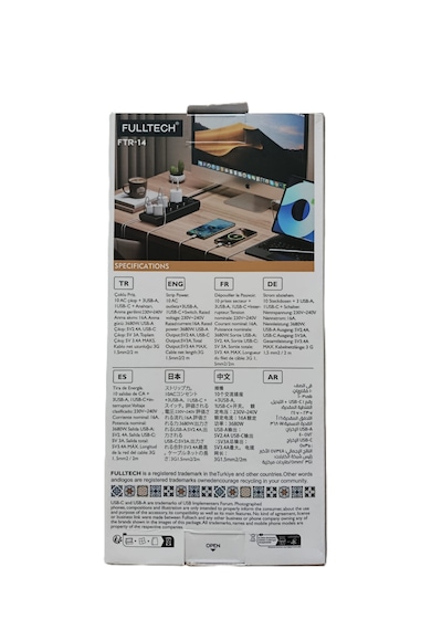 Anahtarlı Akım Korumalı Uzatma Prizi Ftr-14 Çoklu Priz 10 Lu + 3 Usb + 1 Type-c 3680w 16a 2 Metre Kablo 0.2 M