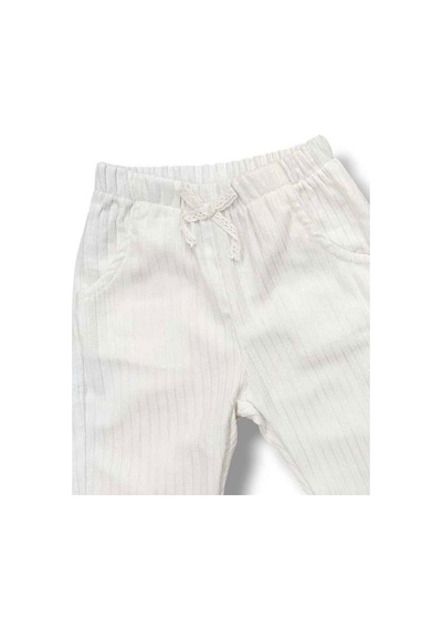 Çikoby Kız Bebek Bel Lastikli Ekru Pantolon-15688 Ekru